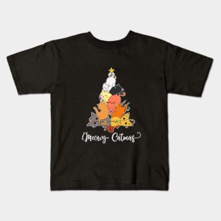 Funny cute meowy christmas tree Kids T-Shirt